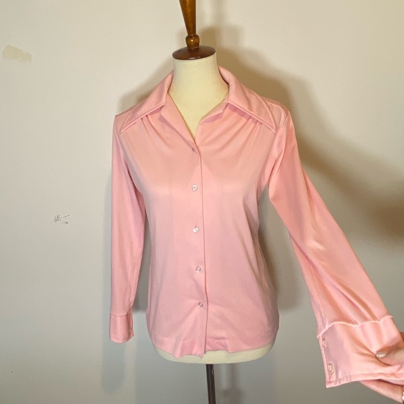 70s VTG Daggar Collar Pink Button Down - Picture 7 of 7